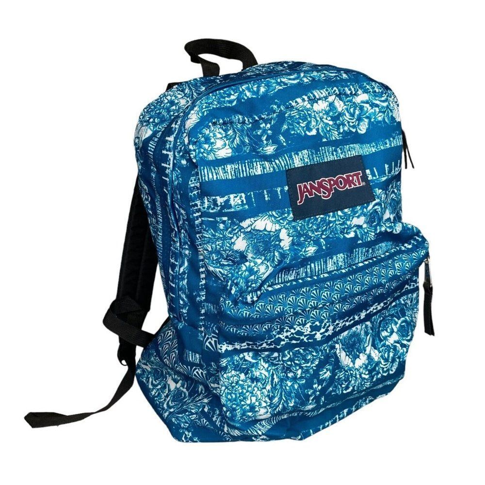 Jansport Backpack Digibreak Midnight Sky Floral Blue and White